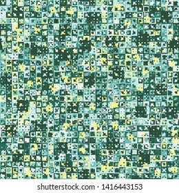 Seamless pattern. Fun camouflage made up of multicolored squares. Spring shades.