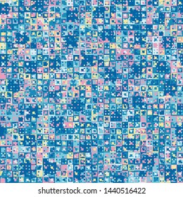 Seamless pattern. Fun camouflage made up of multicolored squares. Spring shades.