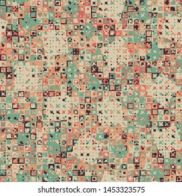 Seamless pattern. Fun camouflage made up of multicolored squares. Bright colours.