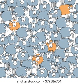 Seamless pattern with fun cartoon sheep. Can be used for wallpaper, pattern fills, greeting cards, webpage backgrounds, wrapping paper or fabric. Vector illustration. EPS 10.