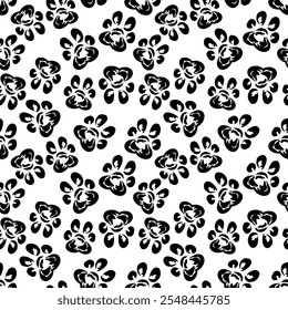 Seamless pattern fun cat paw prints on a white background for a playful texture.