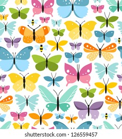 Seamless pattern with a lot of fun colorful butterflies