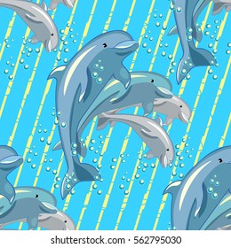 Seamless pattern fun the dolphin family is smiling. Vector illustration