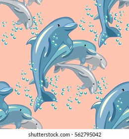 seamless pattern fun dolphin family is smiling.  vector illustration