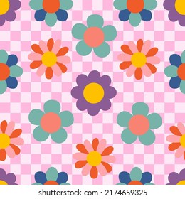 seamless pattern with fun flowers 