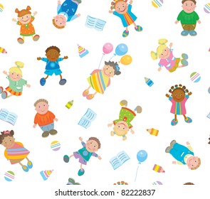 Seamless pattern of fun kids