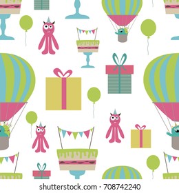 Seamless pattern with fun monsters. Vector illustration