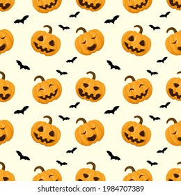 A seamless pattern with fun pumpkins for Halloween.