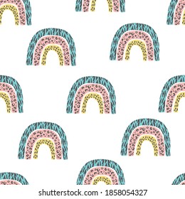 Seamless Pattern With A Fun Rainbow With Animal Print. Vector Illustration In A Modern Cartoon Style, For Printing On Packaging Paper, Postcard, Poster, Banner, Clothing. Cute Children's Background.