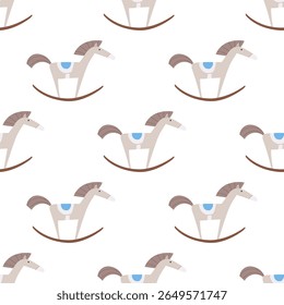 Seamless pattern with fun rocking horse. Cute and playful design for kids and nursery themes.