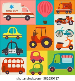 seamless pattern with fun transports - vector illustration, eps