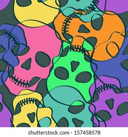 Seamless pattern of funny abstract colorful skulls