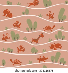 Seamless pattern with funny african animals