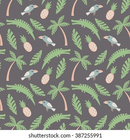 Seamless pattern with funny African animals and plants. Vector illustration.