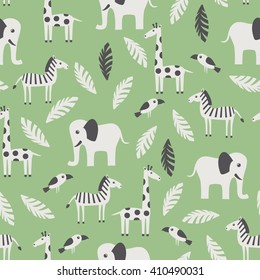 Seamless pattern with funny African animals. Vector illustration.
