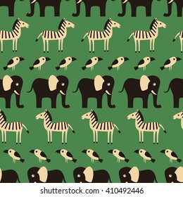 Seamless pattern with funny African animals and plants. Vector illustration.