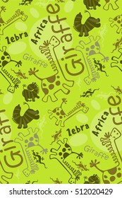 seamless pattern of funny african animals, zebra, giraffe, lizard