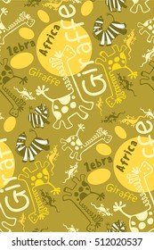 seamless pattern of funny african animals, zebra, giraffe, lizard