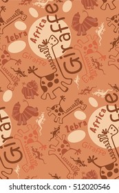 seamless pattern of funny african animals, zebra, giraffe, lizard