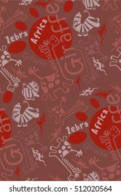 seamless pattern of funny african animals, zebra, giraffe, lizard