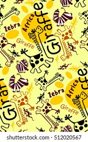 seamless pattern of funny african animals, zebra, giraffe, lizard