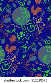seamless pattern of funny african animals, zebra, giraffe, lizard
