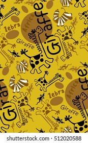 seamless pattern of funny african animals, zebra, giraffe, lizard