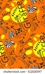 seamless pattern of funny african animals, zebra, giraffe, lizard