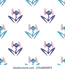 Seamless pattern with funny Aliens in doodle flat style. Humanoids, visitors, Martians. Vector cute background, texture on theme of space, UFO, fantastic, kids design