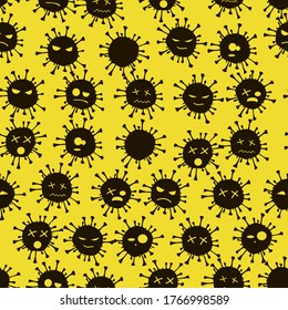 Seamless pattern with funny angry covid-19 viruses