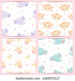 seamless pattern with funny animals for babies. vector illustration in pastel colors