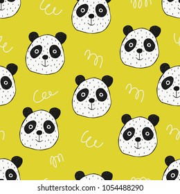 Seamless pattern with funny animals face and hand drawn elements. Cartoon style. Great for fabric, textile Vector Illustration