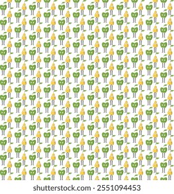 Seamless pattern with funny apple and pear characters