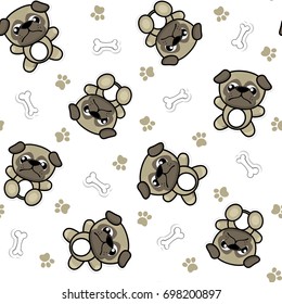 seamless pattern of funny baby pug dogs and puppy elements that looks like stickers, useful for many applications, your background designs or scrapbooking and decoration projects, design for children