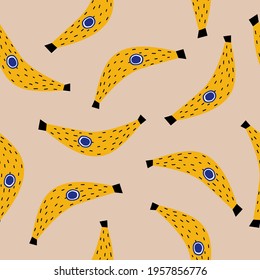 Seamless pattern with funny banana. Fruit print. Vector hand drawn illustration.