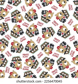 Seamless pattern of funny bear pirate, Can be used for t-shirt print, Creative vector childish background for fabric textile, nursery wallpaper and other decoration.