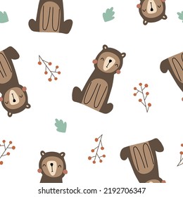 Seamless pattern with funny bears. Doodle style vector illustration for your design.