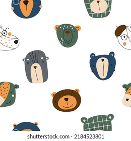 Seamless pattern with funny bears on a white background. Doodle style vector illustration for your design.