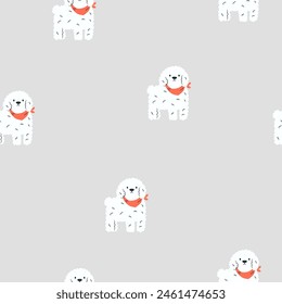 Seamless pattern with funny bichon frise dogs. Great for fabric, textile, print, wrapping paper