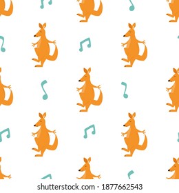 Seamless pattern with funny big kangaroos. Vector illustration with funny animal characters.