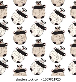 Seamless pattern with funny big panda, vector illustration for print