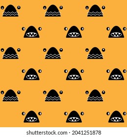 Seamless pattern with funny big-eyed monster on a yellow background. It is suitable for kids textile. 