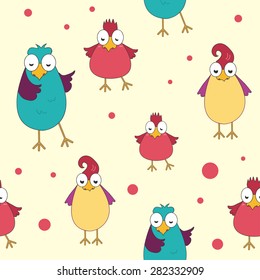  Seamless pattern with funny birds. Vector 