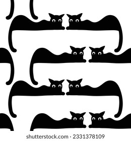 Seamless pattern with funny black cats