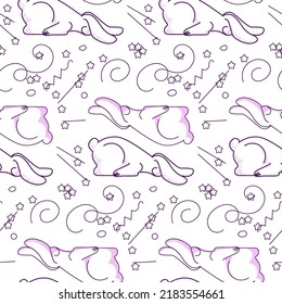seamless pattern with funny bunnies and doodles