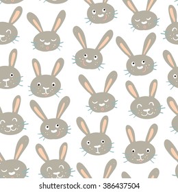 Seamless pattern with funny bunny. Vector cute texture with rabbit on white background for textile, wrapping, fabric, etc.