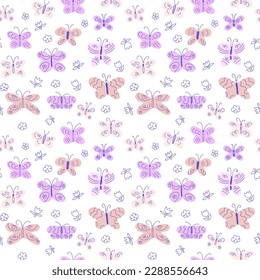 Seamless pattern with funny butterflies, vector pattern for baby textile, wrapping paper and scrapbooking