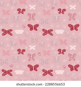 Seamless pattern with funny butterflies, vector pattern for baby textile, wrapping paper and scrapbooking