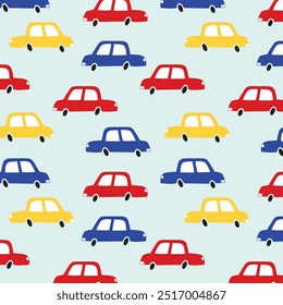 Seamless pattern with funny cars. Fashion kids print. Vector hand drawn illustration.