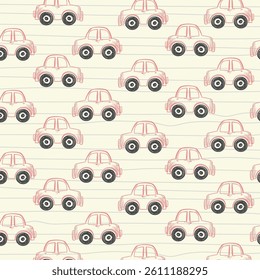 Seamless pattern with funny cars. Fashion kids print. Vector hand drawn illustration.